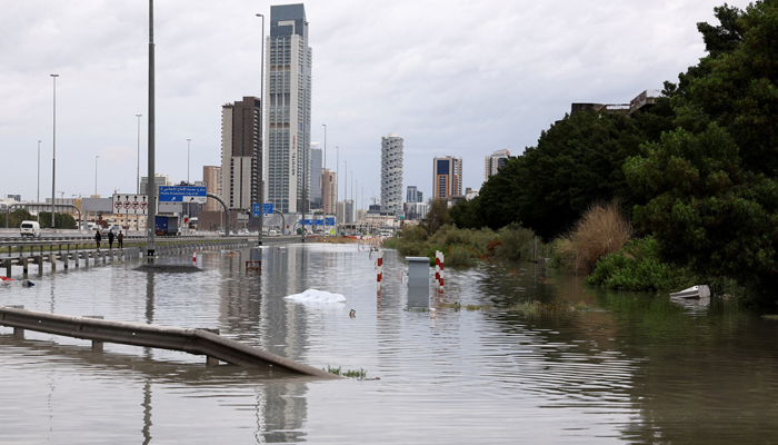 A general view of floods caused by heavy rains in Dubai, UAE, April 16, 2024. — Reuters