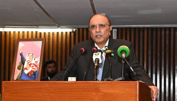 President Asif Ali Zardari is addressing joint session of parliament on April 18, 2024. — National Assembly of Pakistan