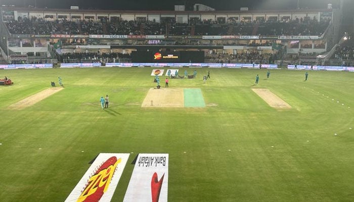 The maiden T20 match of the series between Pakistan and  New Zealand was washed out by heavy rains on April 18, 2024. — X/@TheRealPCB