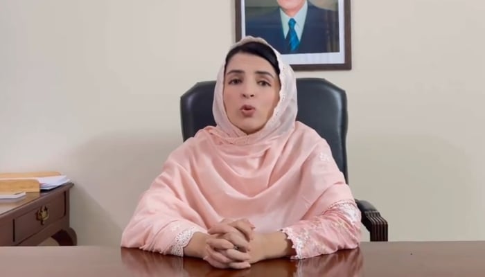 In this still, Adviser to KP Chief Minister on Social Welfare Mashal Yousafzai speaks in a video, released on March 22, 2024. — X/@AkMashal