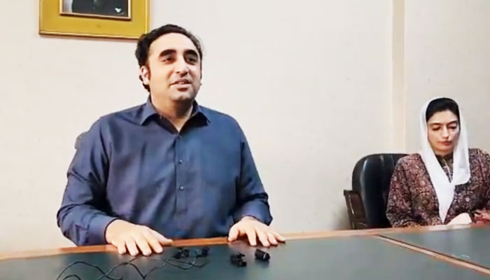 PPP Chairman Bilawal Bhutto-Zardari addresses the press conference on April 19, 2024, in this still taken from a video. — X/MediaCellPPP