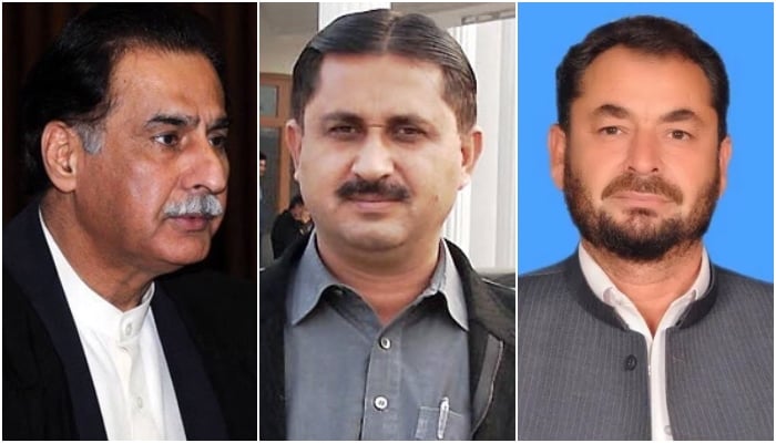 National Assembly Speaker Sardar Ayaz Sadiq (left), MNA Jamshed Dasti (centre), and MNA Muhammad Iqbal Khan. — APP/Online/NA website