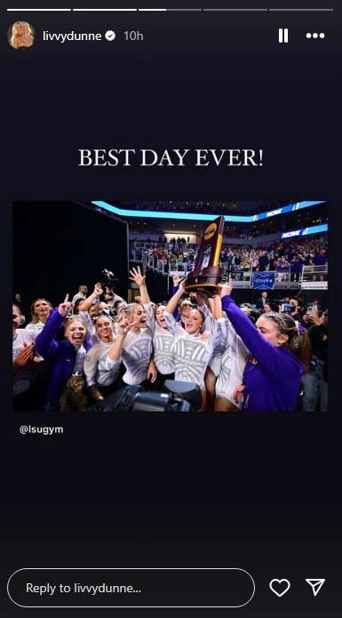 LSU Tigers win NCAA gymnastics title for first time. — Instagram/@livvydunne