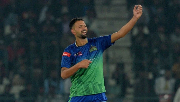 Right-arm pacer Ishanullah gestures during a Pakistan Super League match. — AFP/File