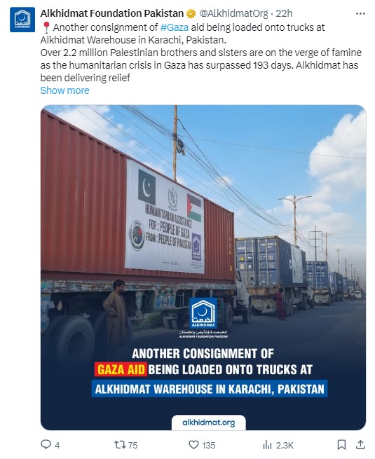Pakistan dispatches eighth tranche of humanitarian aid for Gaza