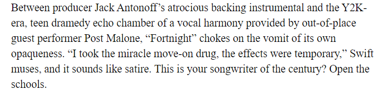 Source: Original article from Paste magazine titled: Taylor Swift Strikes Out Looking on The Tortured Poets Department