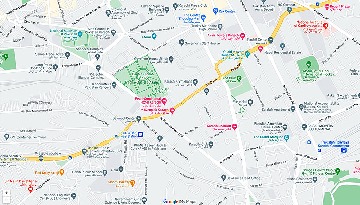 A view of the route to be affected during Iranian Presidents visit to Karachi. — Google Maps