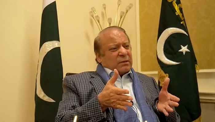 PML-N supremo Nawaz Sharif addressing party workers via video link on September 18, 2023. —PML-N video
