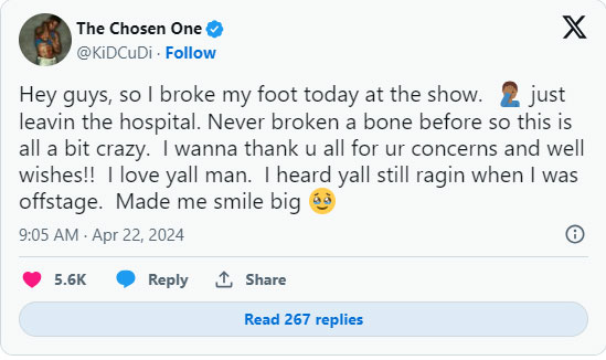 Rapper Kid Cudi Coachella set ends with accident