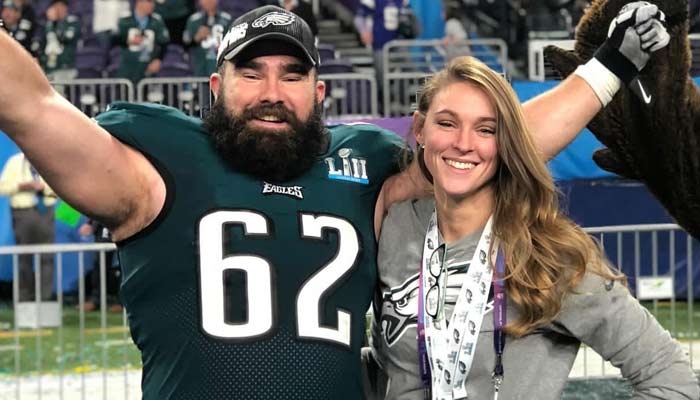 Jason Kelce receives custom-made wooden replica of Lincoln Financial Field from wife. — Instagram/kykelce