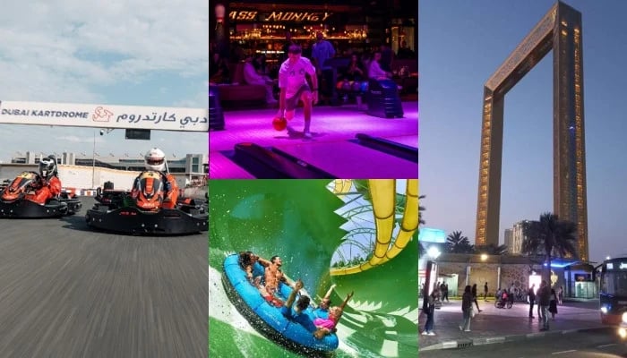 Six top attractions in Dubai painstakingly curated for your next trip. — Instagram/ @dubaiautodrome/ @brassmonkeysocial/ @aquaventuredubai/ @dubaiframe