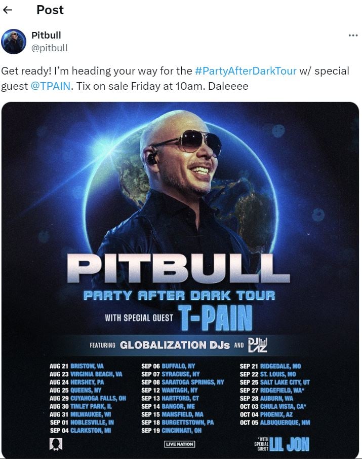 Pitbull unveils Party After Dark North American Tour plans
