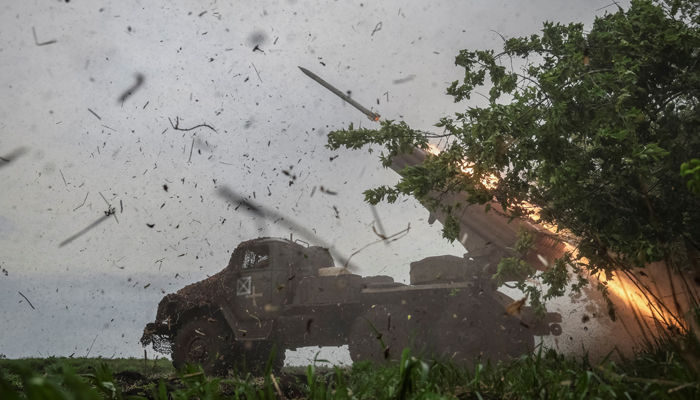 Ukrainian servicemen fire a BM-21 Grad multiple launch rocket system towards Russian troops near a front line in Donetsk region, Ukraine April 24, 2024. — Reuters