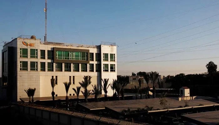 A view of the K-Electric head office, with solar panels at the parking area, in Karachi, on January 24, 2023. — Reuters