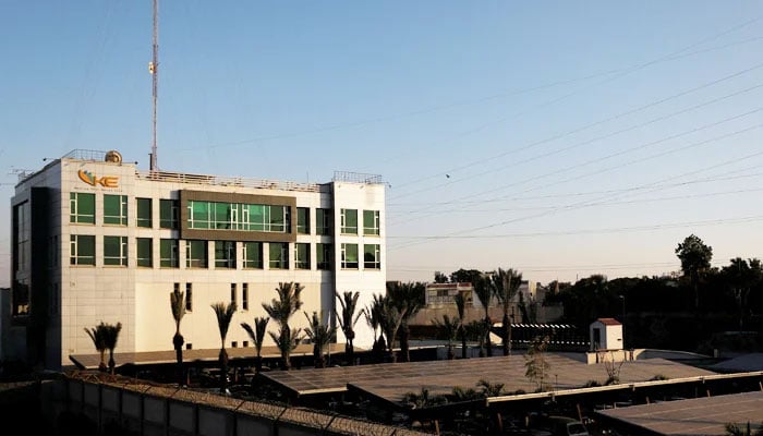A view of the K-Electric head office, with solar panels at the parking area, in Karachi, on January 24, 2023. — Reuters