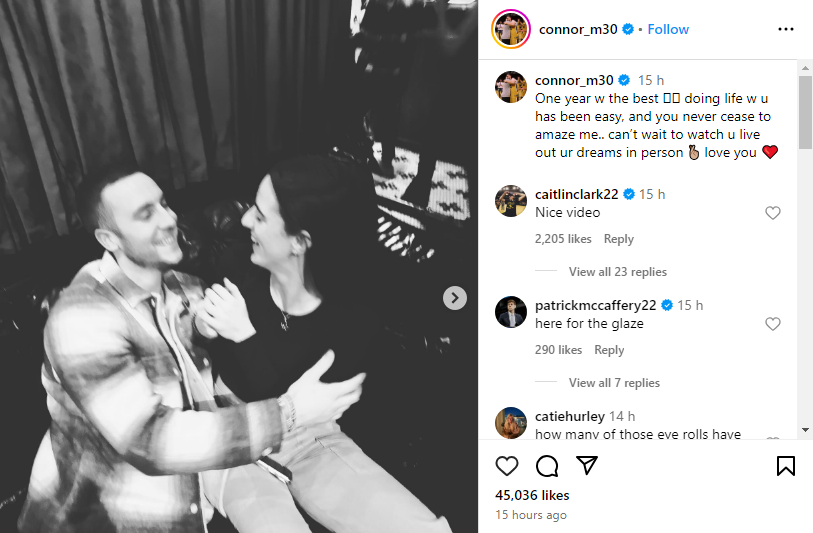 Caitlin Clarks boyfriend Connor McCaffery also shares an affectionate post — Instagram/connor_m30