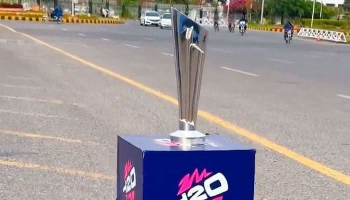 The ICC T20 World Cup 2024 trophy is on display in Islamabad. — PCB