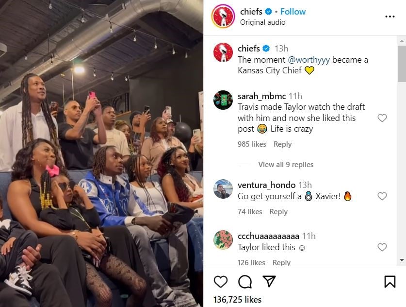 Taylor Swift shows support for Kansas City Chiefs newest addition