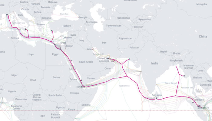 The underwater path of the SEA-ME-WE 5 cable. — Submarine Cable Map