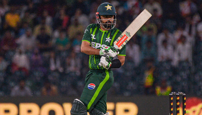 Pakistan skipper Babar Azam in action during fifth T20I against New Zealand at Lahores Gaddafi Stadium on April 27, 2024. — X/@TheRealPCB