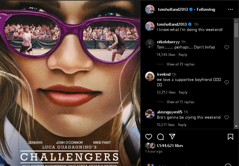 Tom Holland shares his weekend plans amid Zendayas Challengers release