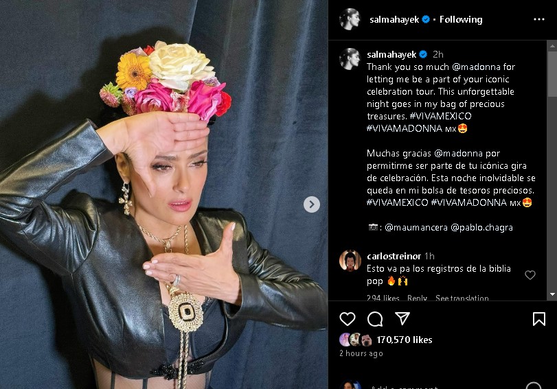 Salma Hayek thanks Madonna for memorable Celebration Tour experience