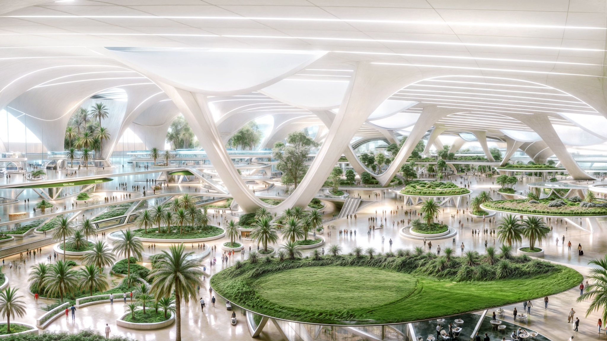 This image released on April 28, 2024, shows the interior view of the approved design of Al Maktoum International Airports new passenger terminal. — X/@HHShkMohd