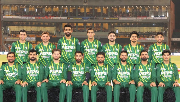 Pakistan cricket team players pose for a photo during the New Zealand series at Lahores Gaddafi Stadium in this image released on April 25, 2024. — X/TheRealPCB