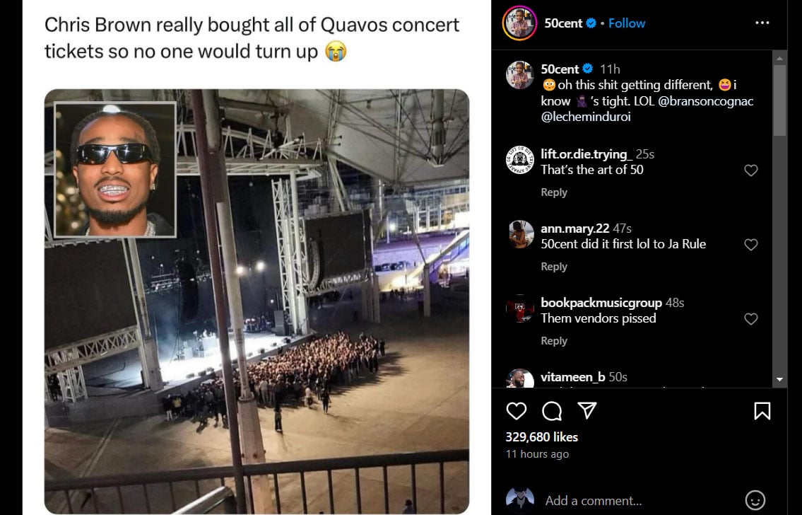 Chris Brown ‘disrupts Quavo show, 50 Cent reacts