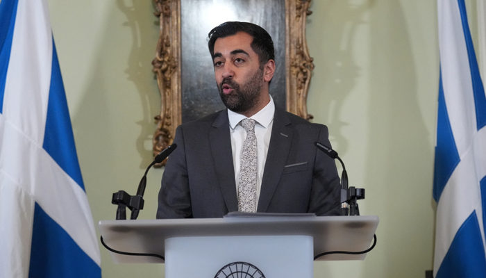 Scotlands First Minister Humza Yousaf speaks during a press conference at Bute House, his official residence in Edinburgh, Britain, April 29, 2024. — Reuters