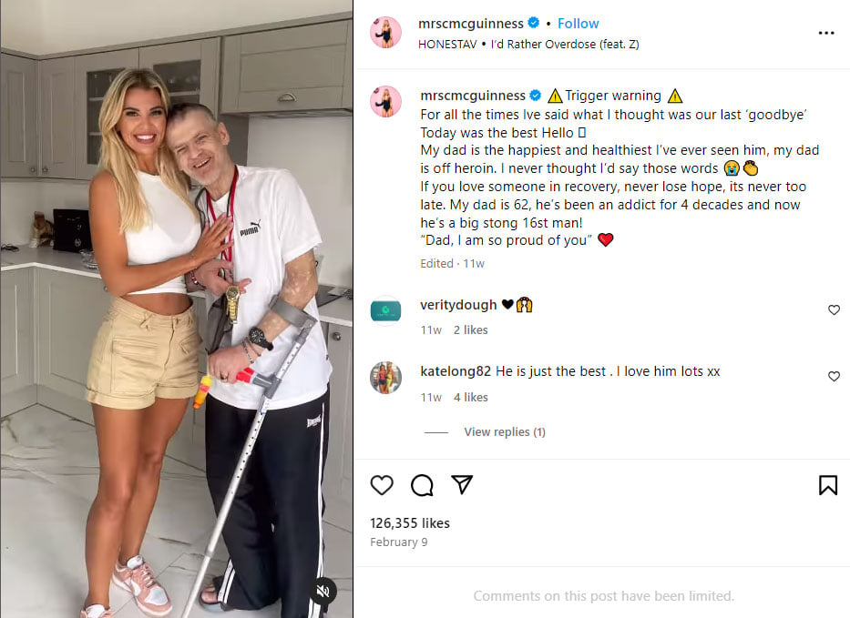 Christine McGuinness shares heart touching moment with her former addict dad