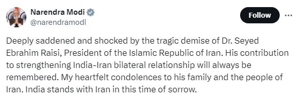 World leaders react to Iranian president's death