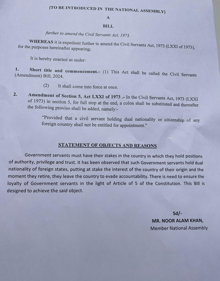 Bill against dual citizenship of govt officials lands in National Assembly