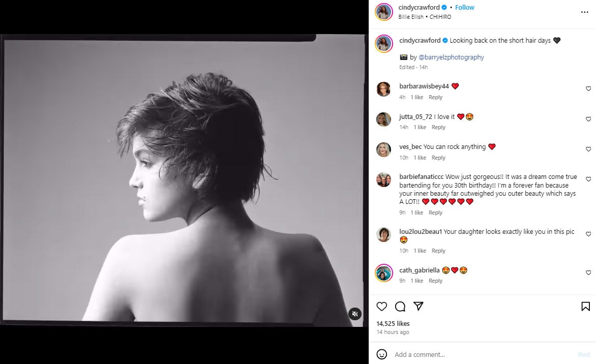 Cindy Crawford reflects on short hair days with throwback montage