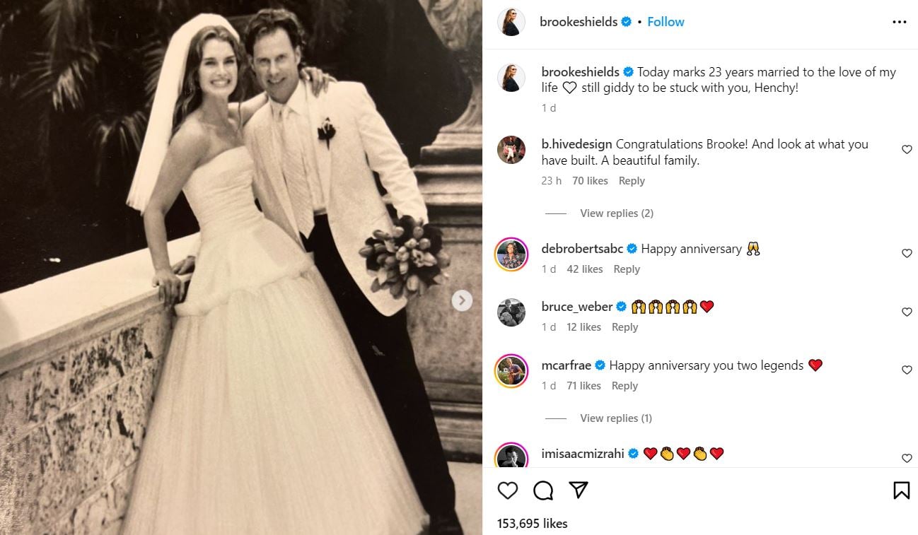 Brooke Shields celebrates love Chris Henchy on 23rd anniversary