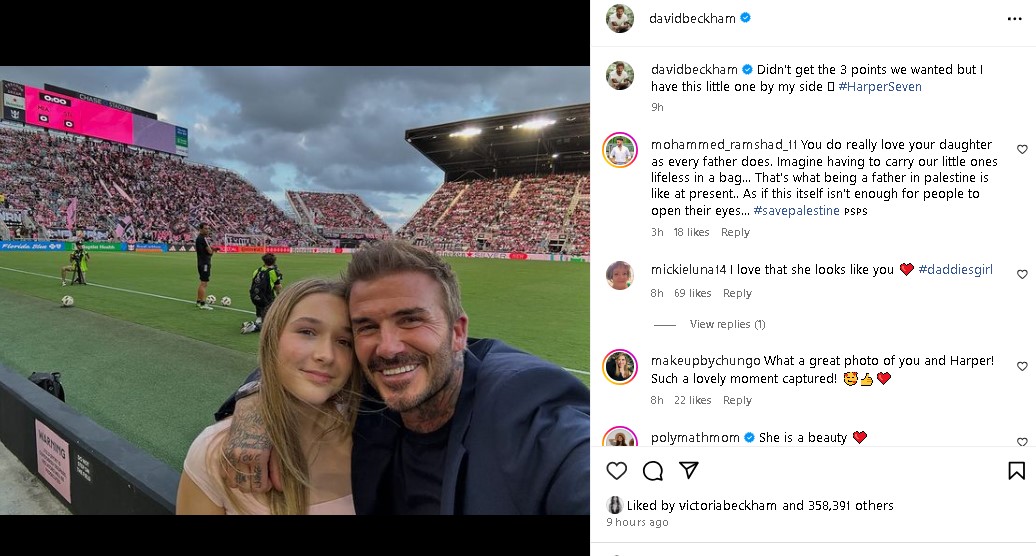 David Beckham cuddles daughter Harper at Inter Miami match