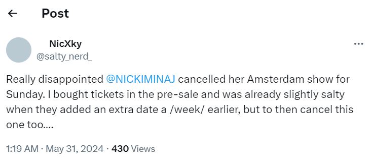 Nicki Minaj faces backlash after Amsterdam concert cancellation