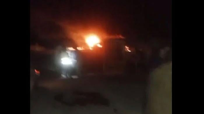 Three killed after passenger bus catches fire near Uthal