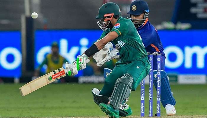 Babar Azam plays a shot during the ICCs mens Twenty20 World Cup cricket match between India and Pakistan at the Dubai International Cricket Stadium in Dubai on October 24. — AFP