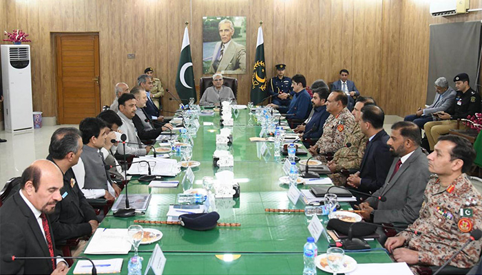 President Asif Ali Zardari chairs the meeting on law and order situation in Sindh during his visit to Sukkur, June 24, 2024. — PID