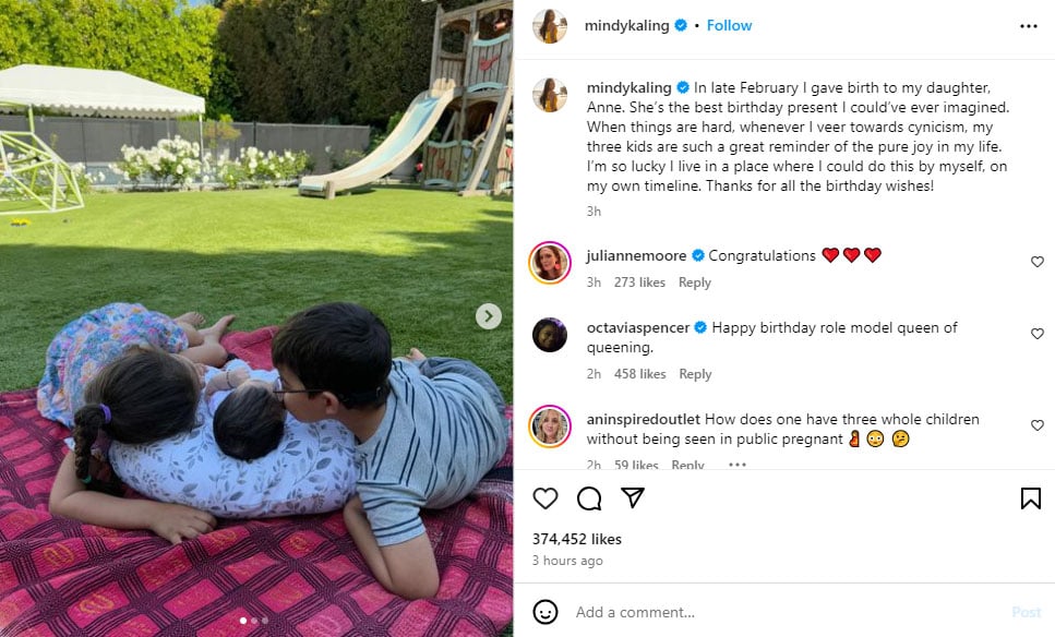 Mindy Kaling secretly welcomes her third baby