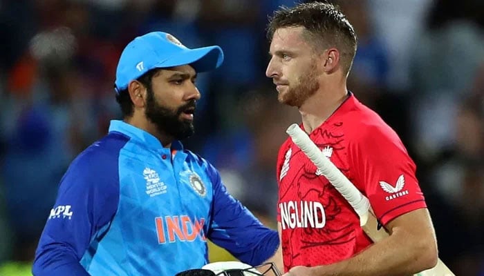 Rohit Sharma and Jos Buttler greeting each other after ENG vs IND, T20 World Cup 2022 semi-final match. — AFP/File