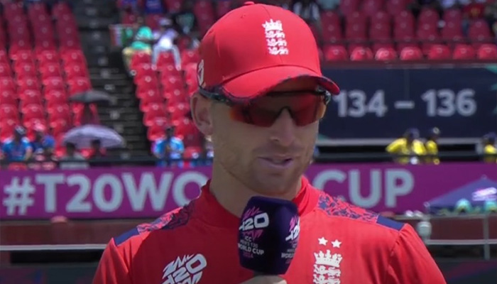 England skipper during the toss. — Screengrab via ICC