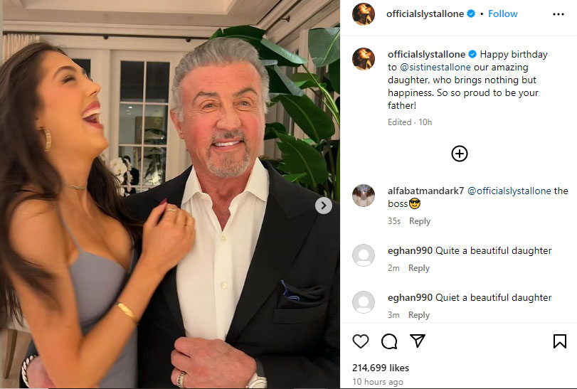 Sylvester Stallone marks daughter Sistines 26th birthday