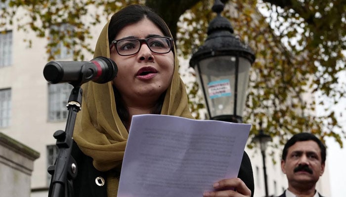 Pakistani activist and youngest Nobel Prize laureate Malala Yuousafzai is seen addressing an audience in this undated image. — Instagram/@malala
