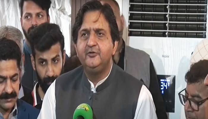 Punjab Assembly Speaker Malik Ahmed Khan speaks to media on June 29, 2024. — Screengrab/GeoNews