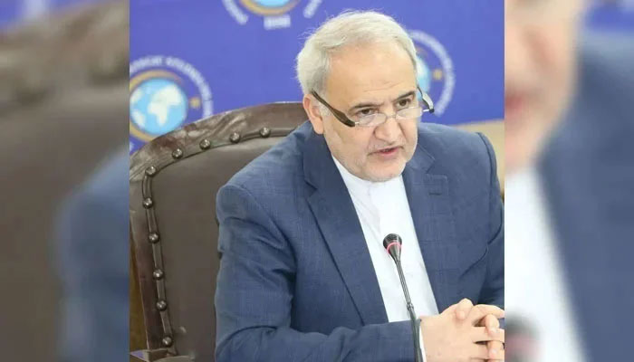 Ambassador of the Islamic Republic of Iran, Dr Reza Amiri Moghadam gestures while speaking an event on March 15, 2024. — Facebook/Iran Embassy Islamabad
