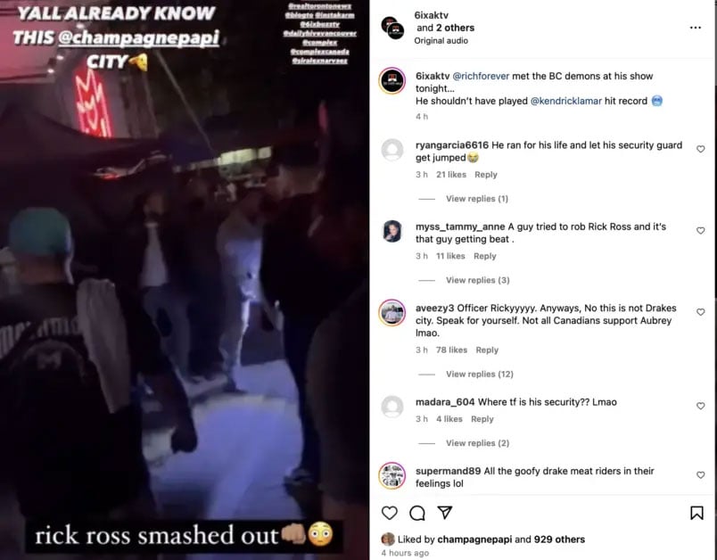 Drake approves attack on Rick Ross in Vancouver