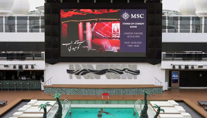 Guests swim on a cruise ship during a leasure trip to the Red Sea, in Jeddah, Saudi Arabia, September 20, 2021. — Reuters