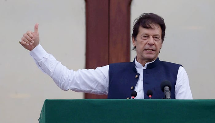 PTI founder Imran Khan gestures as he speaks during an event in this undated image. — Reuters